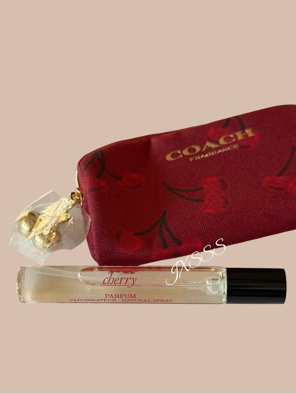 Red-Gold Coach Beauty (Cherry-Print) Mini Coin-Pouch/Fragrance SET - Picture 9 of 12